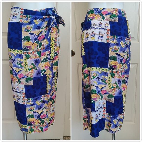 Vintage Jams World tropical Hawaiian side tie wrap skirt sz M - Picture 2 of 8
